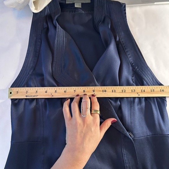 Proenza Schouler for Target 100% Silk Navy Blue Wrap V-Neck Midi Dress Women's 8 - Picture 11 of 13